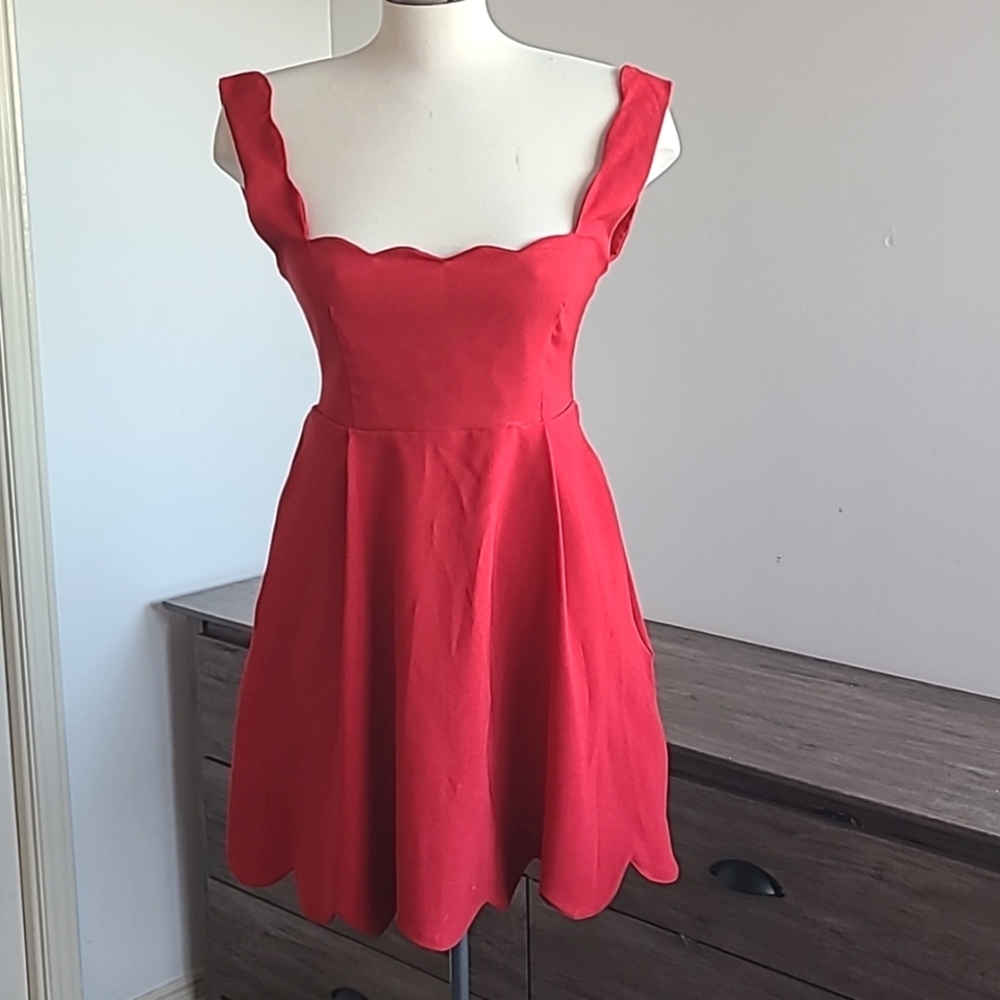 Nasty Gal Red Scalloped Mini Dress